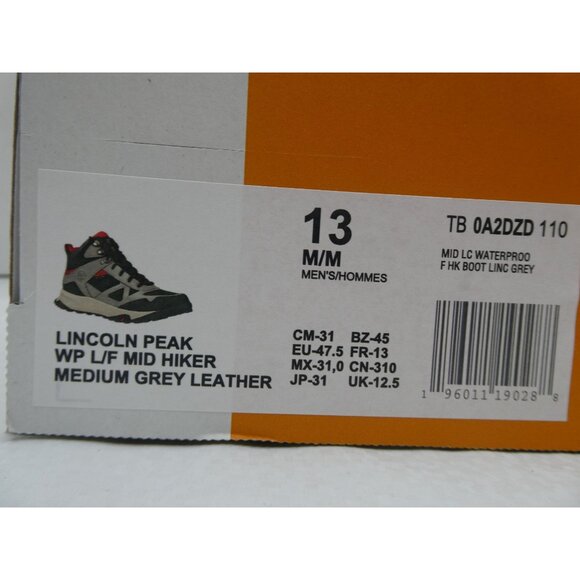 Timberland Men's Lincoln Peak Waterproof Mid Hiker Grey Boots Size 13 - Picture 9 of 9